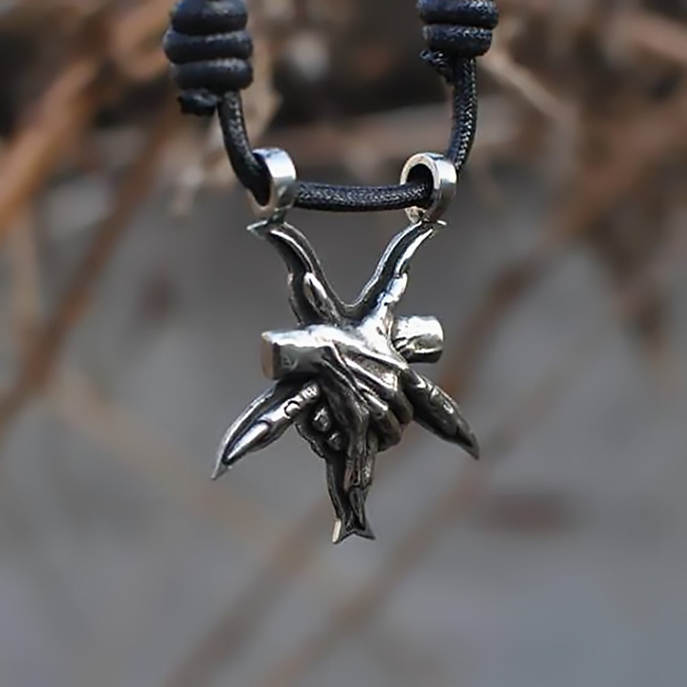 Cult Satan Pentagram Silver Color Pendant Necklace, Men's Gothic Satanic Punk Jewelry Accessory