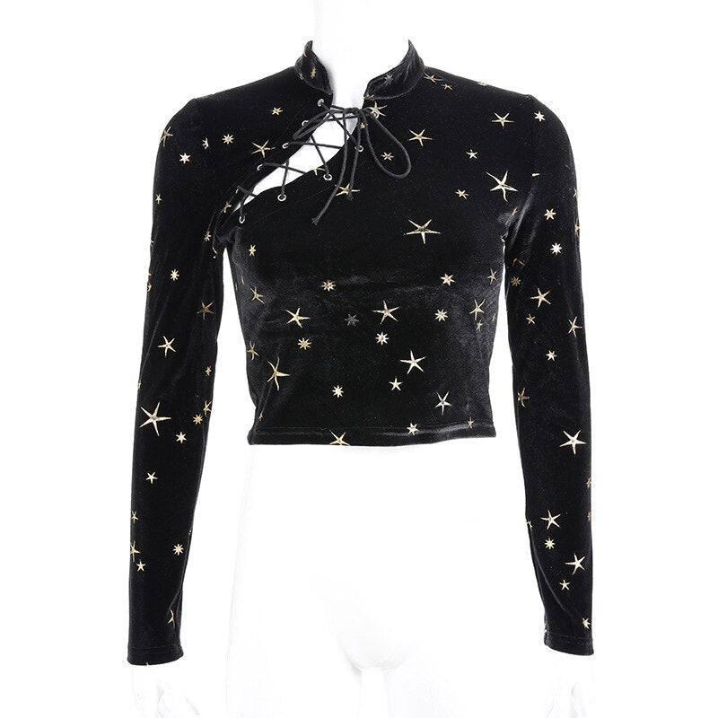 Gothic Pentagram Print Bandage Crop Tops