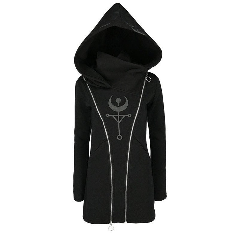 Gothic Punk Women Hooded Double Zipper
