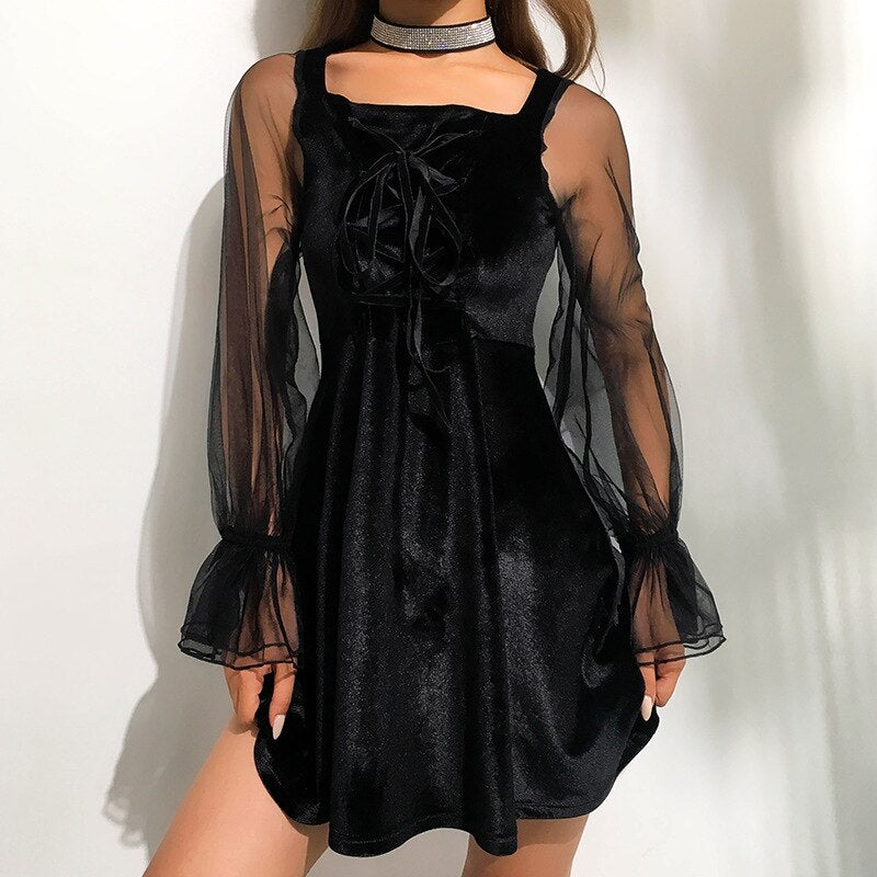 Gothic Mesh Long Sleeve Dress
