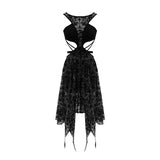 Gothic Black Dress Sexy Revealing Waist