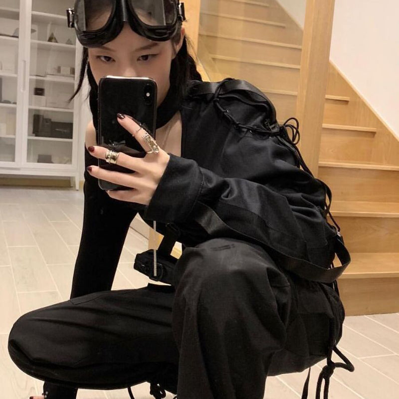 Jacket Buckle Ribbon One Shoulder
