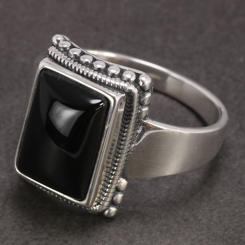 Solid 925 Sterling Silver Lucifer Rings with Black Onyx Natural Stone Handmade Statement Ring A3256803465372180