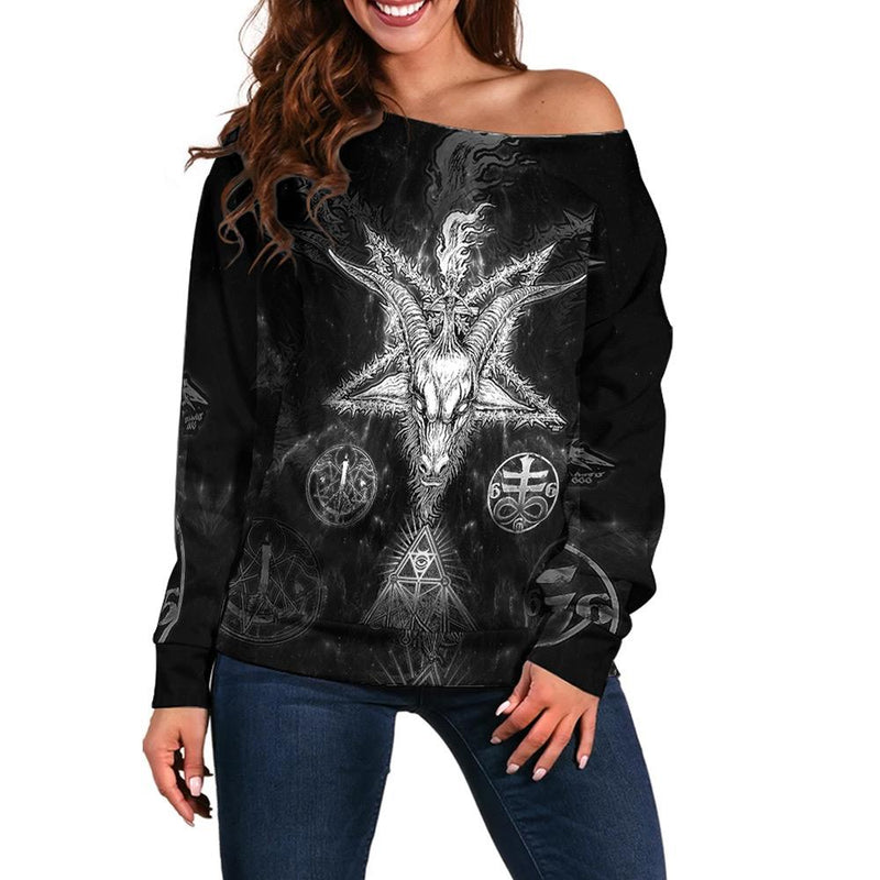 3D ALL OVER SATANIC Off Shoulder Sweaters