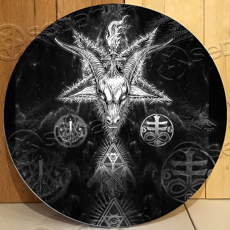 3D All Over Satanic and symbols Round Wooden Sign