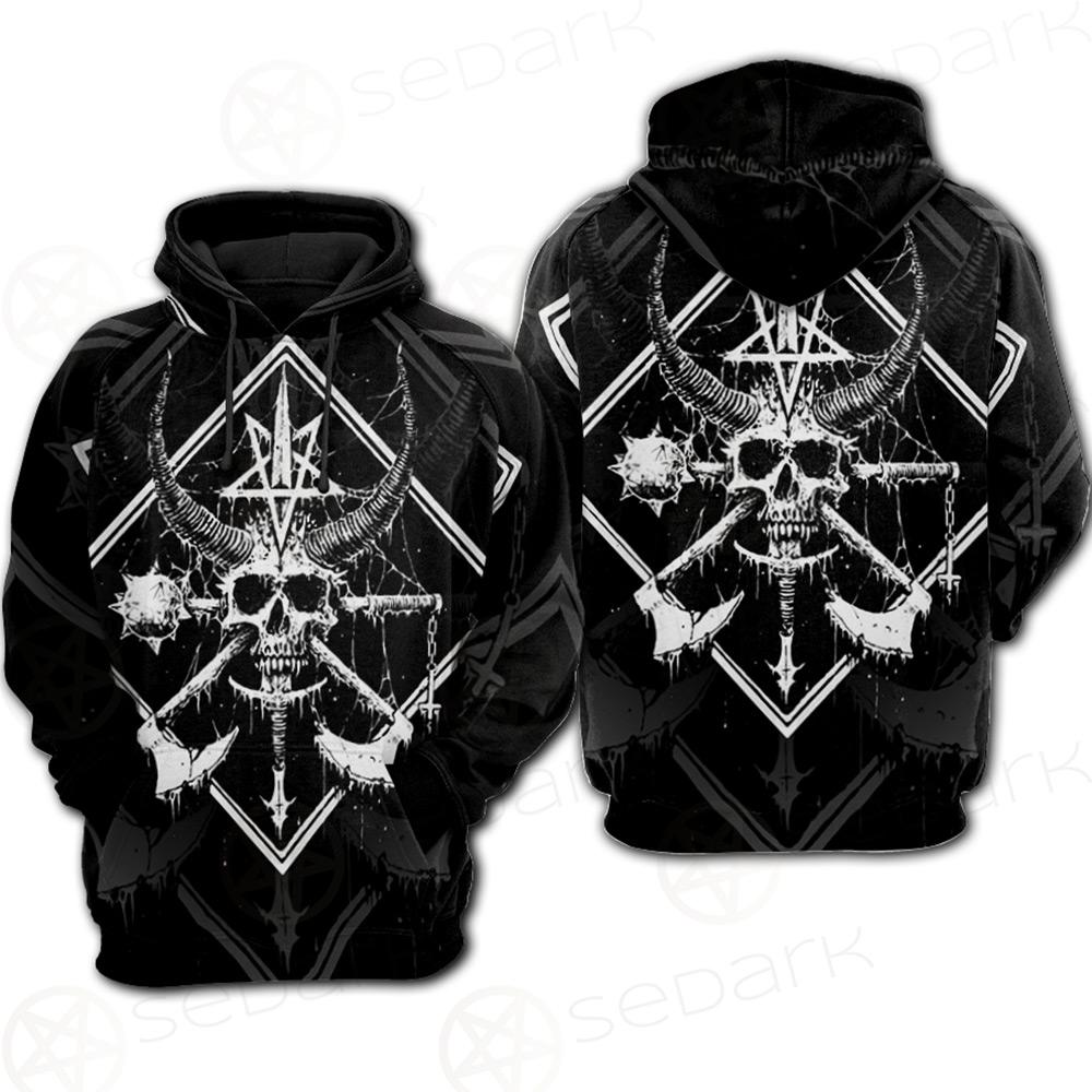 3D All Over Satanic Skull SDN-1002 Hoodie Raglan
