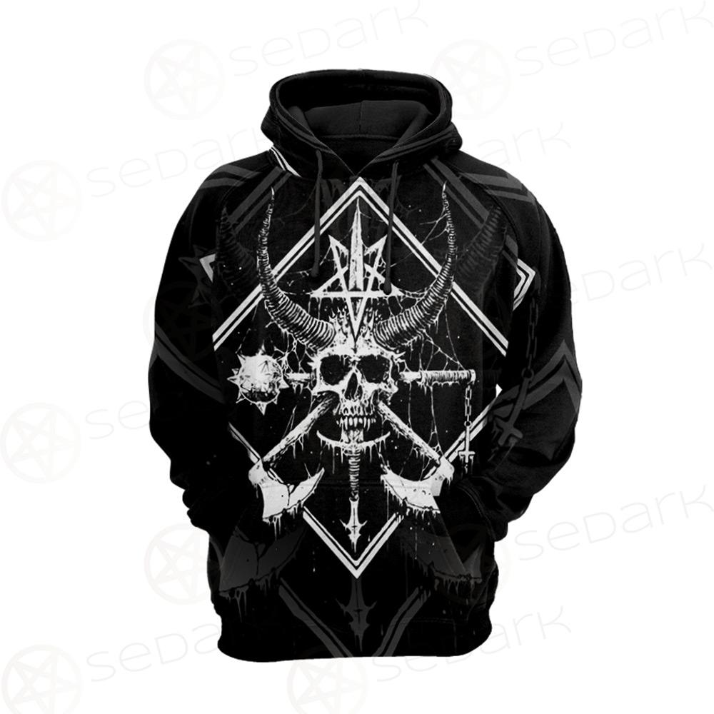3D All Over Satanic Skull SDN-1002 Hoodie Raglan