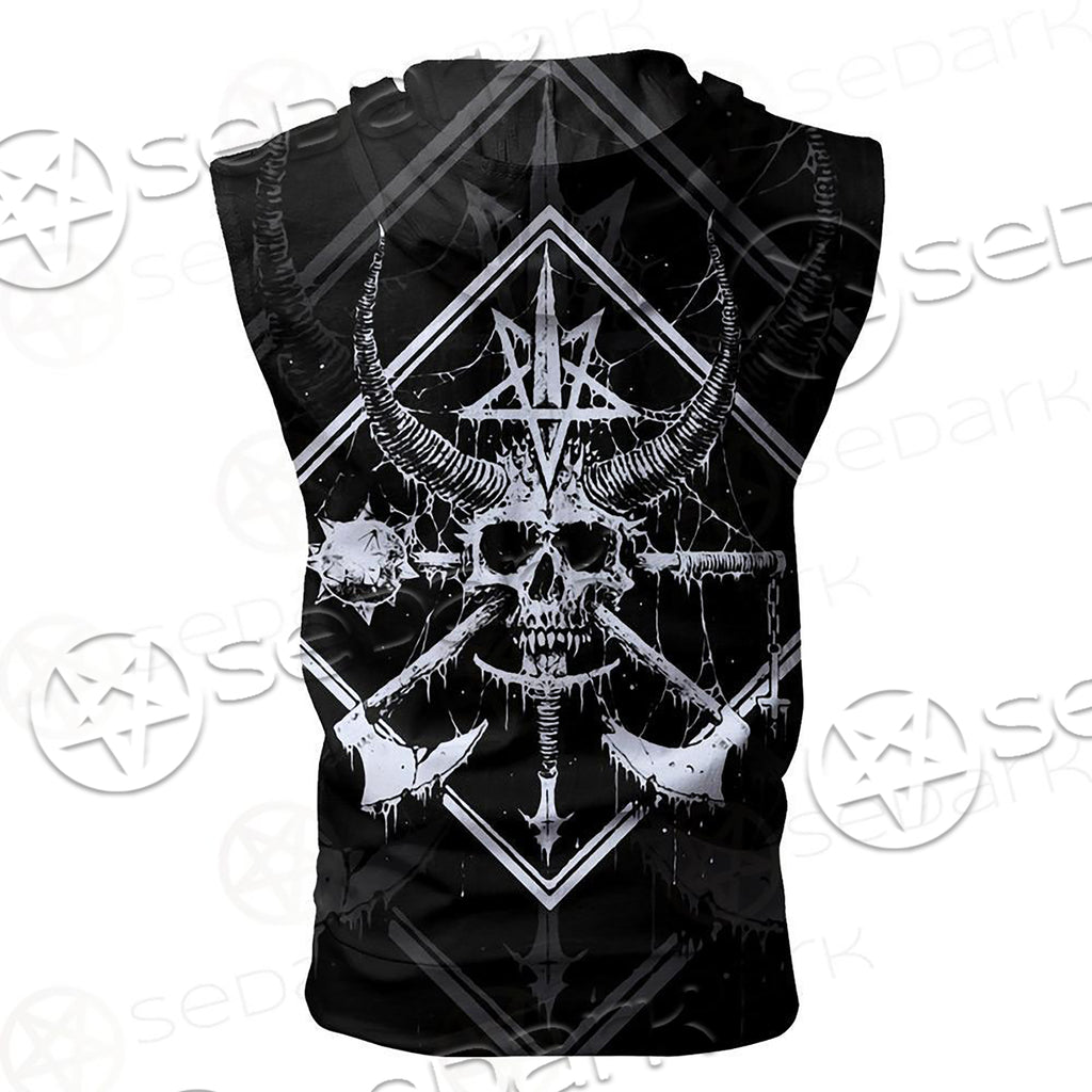 3D All Over Satanic Skull SDN-1002 Zip Sleeveless Hoodie