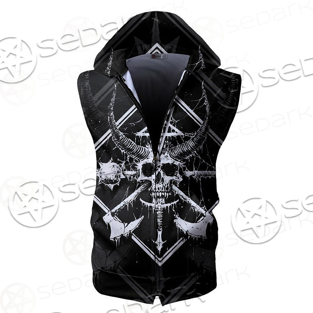 3D All Over Satanic Skull SDN-1002 Zip Sleeveless Hoodie