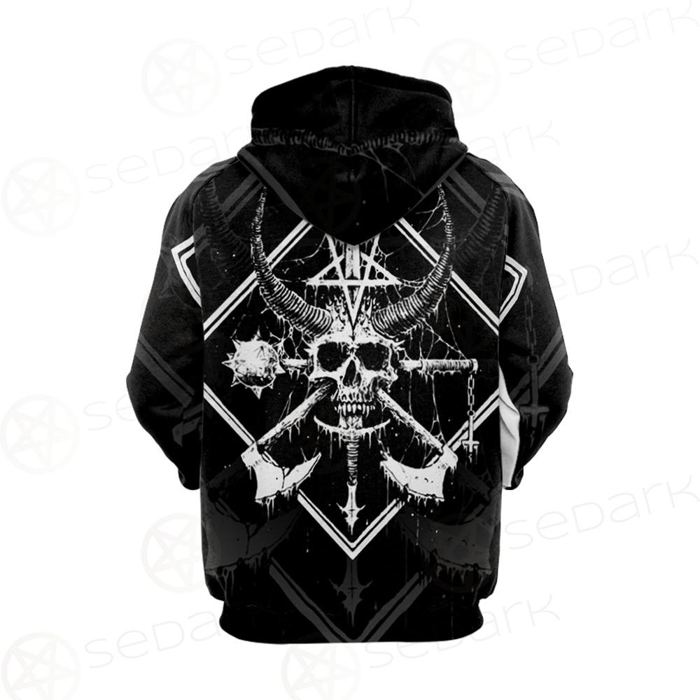 3D All Over Satanic Skull SDN-1002 Hoodie Raglan