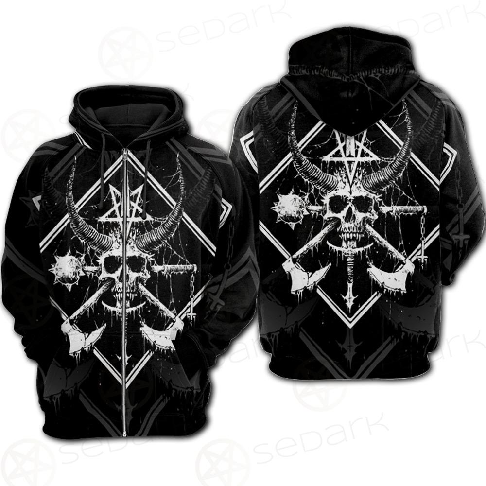 3D All Over Satanic Skull SDN-1002 Hoodie Allover