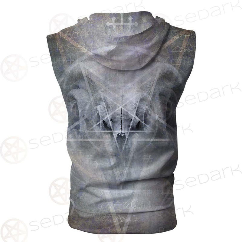 Black Mass Montage Occult Goat Skull SDN-1012 Zip Sleeveless Hoodie