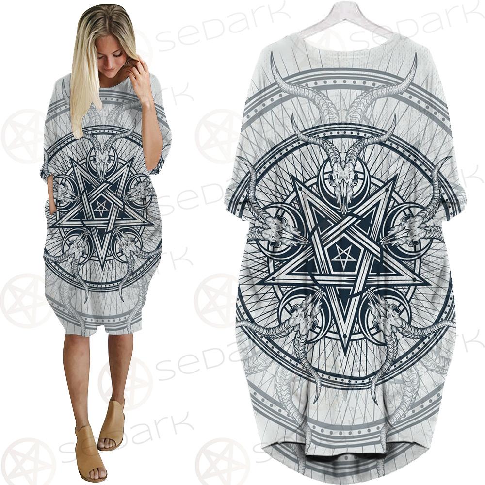 Goat Skulls And Star Rays SDN-1015 Batwing Pocket Dress