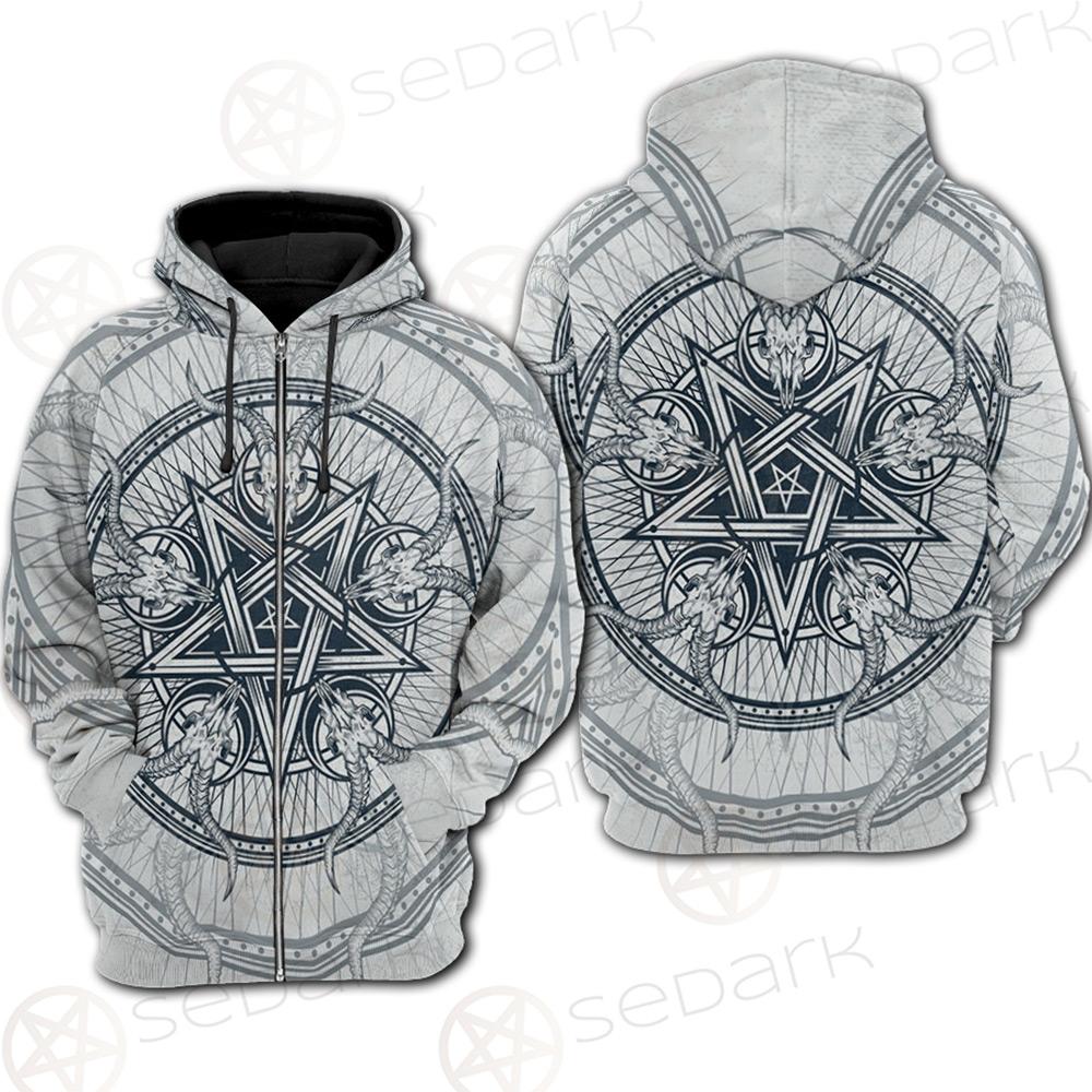 Goat Skulls And Star Rays SDN-1015 Hoodie Raglan Zip