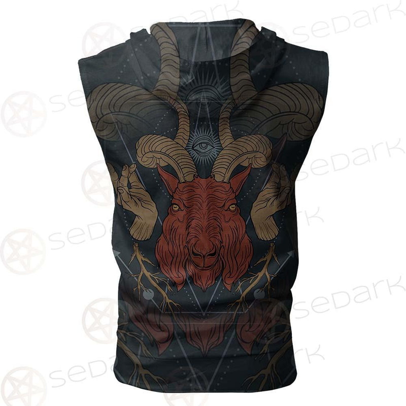 Head Satan Goat Occult SDN-1017 Zip Sleeveless Hoodie