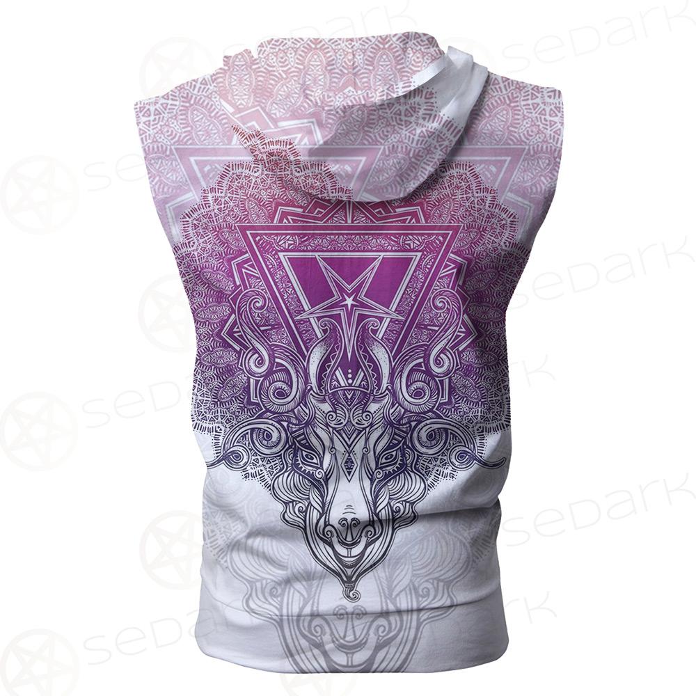 Pentagram Sign Head Of Demon Baphomet Zip Sleeveless Hoodie