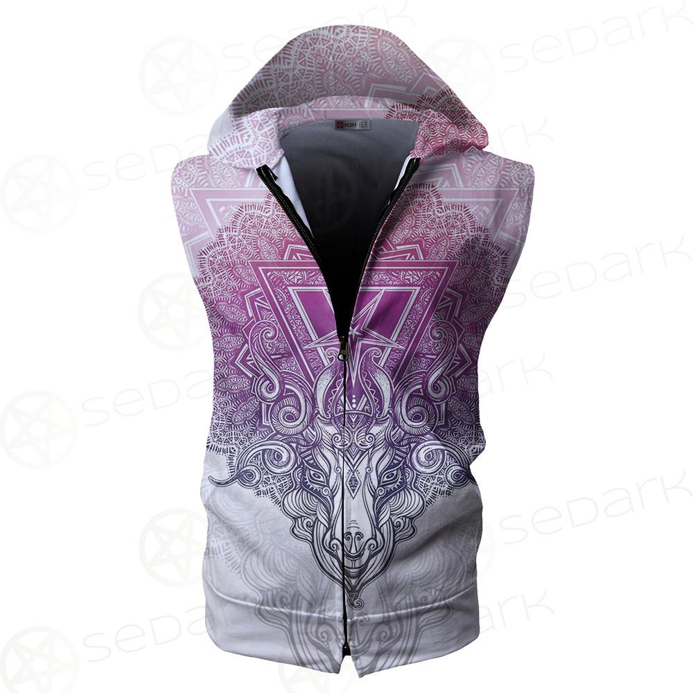 Pentagram Sign Head Of Demon Baphomet Zip Sleeveless Hoodie