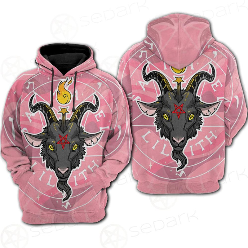 Baphomet Head In Pink Circle Hoodie Raglan