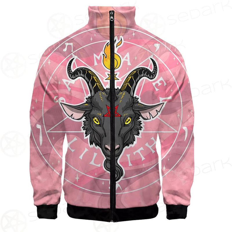 Baphomet Head In Pink Circle Stand-up Collar Jacket