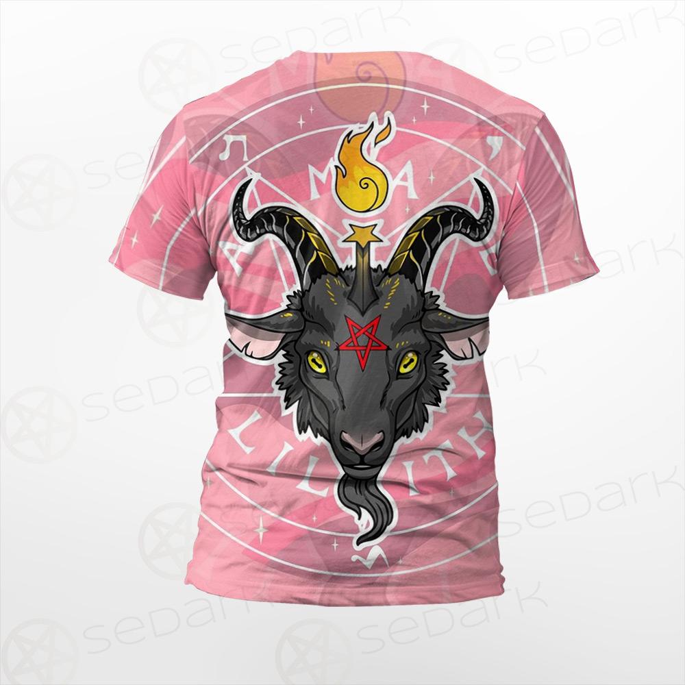 Baphomet Head In Pink Circle Unisex T-shirt