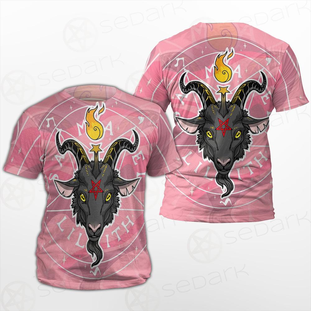 Baphomet Head In Pink Circle Unisex T-shirt