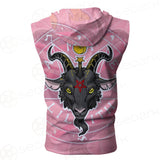 Baphomet Head In Pink Circle Zip Sleeveless Hoodie