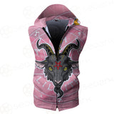 Baphomet Head In Pink Circle Zip Sleeveless Hoodie