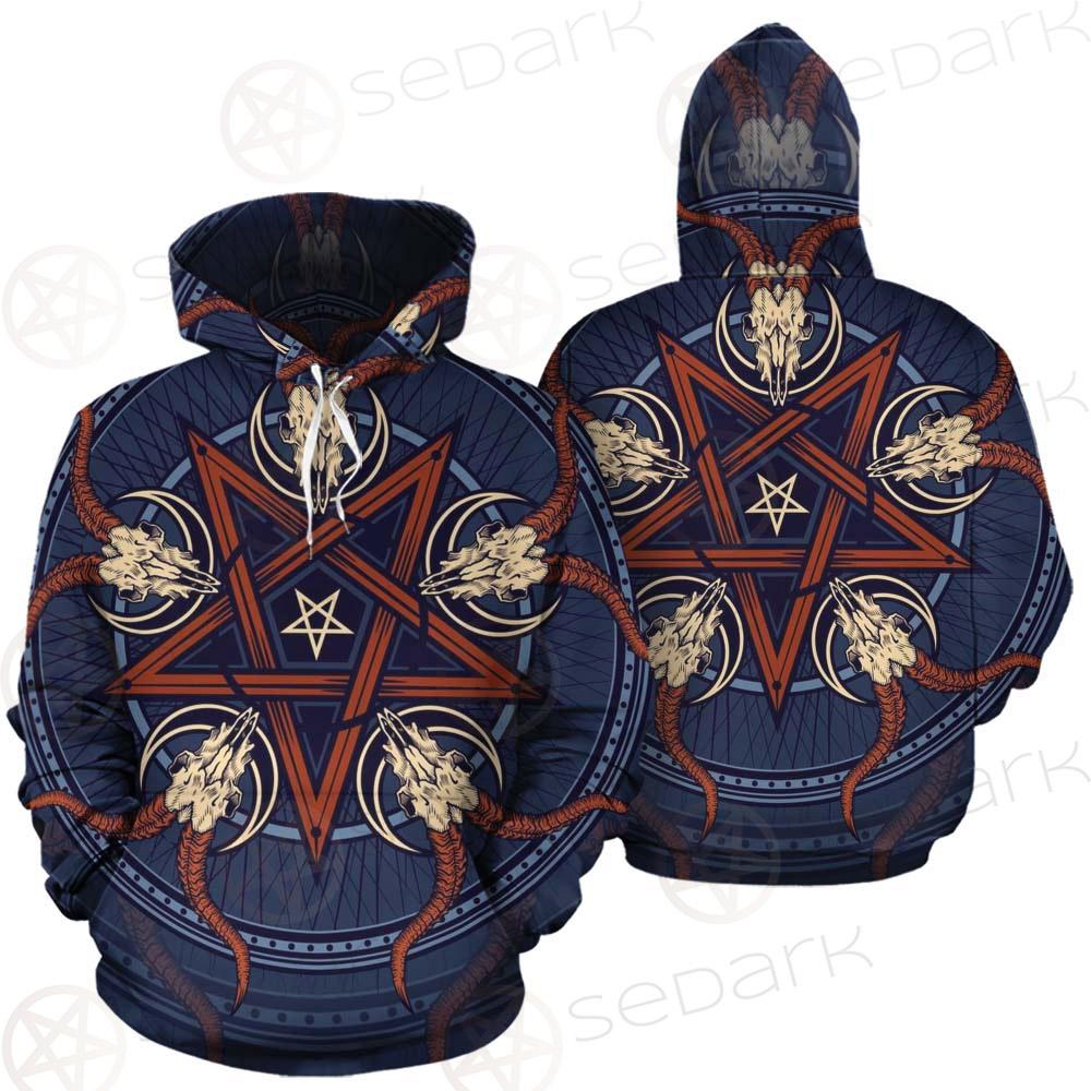 Stylish Pentagram With Goat Skulls SDN-1028 Hoodie Allover