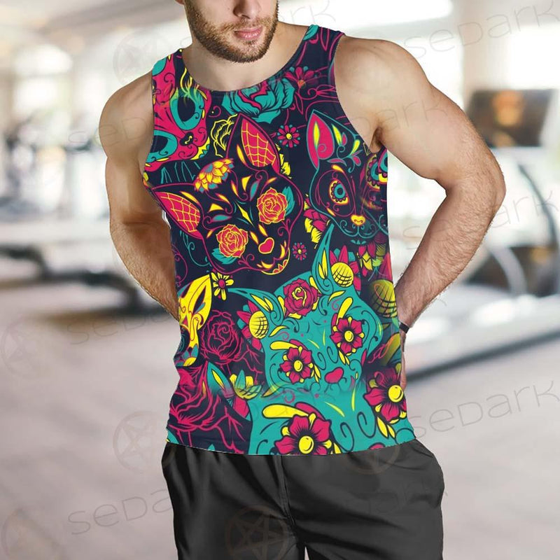 Cat Skull With Floral Ornament SDN-1046 Men Tank-tops