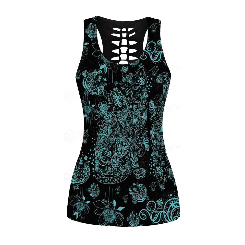 Black Sphynx Cat Tattoo Pattern Hollow Out Tank Top