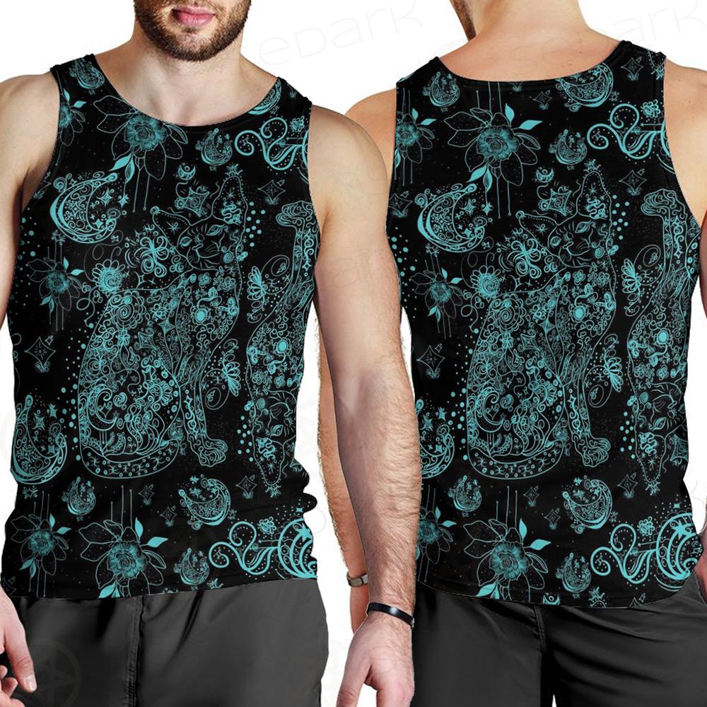 Black Sphynx Cat Tattoo Pattern Men Tank-tops