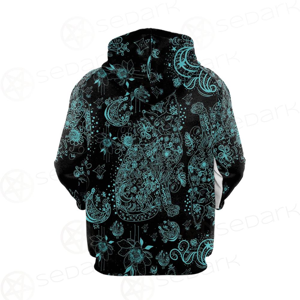 Black Sphynx Cat Tattoo Pattern Hoodie Raglan Zip