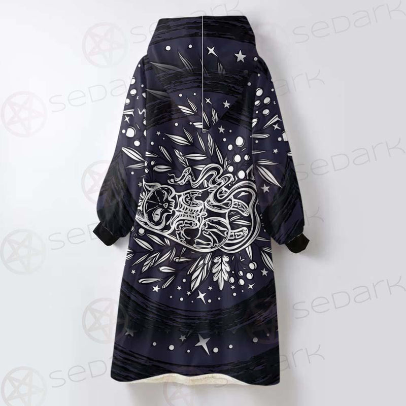 Mystical Cat Skeleton Lies In The Grass SDN-1050 Oversized Sherpa Blanket Hoodie