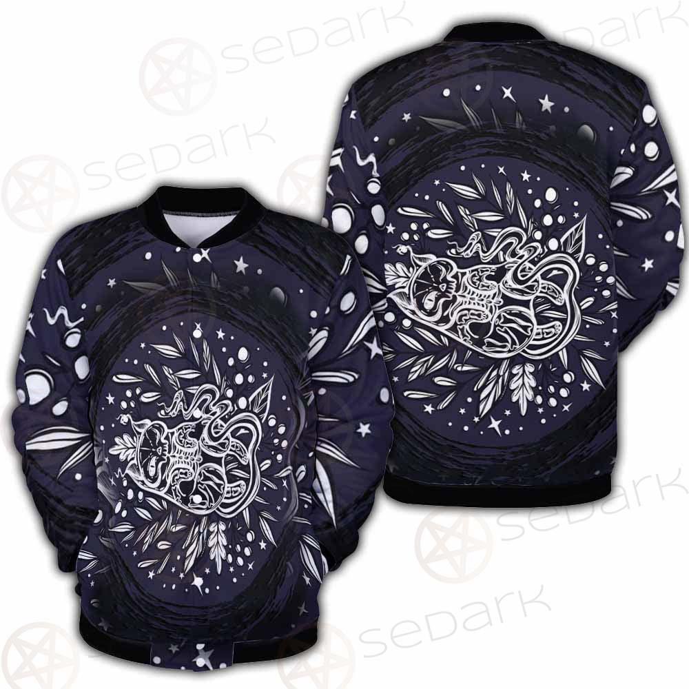 Mystical Cat Skeleton Lies In The Grass SDN-1050 Button Jacket