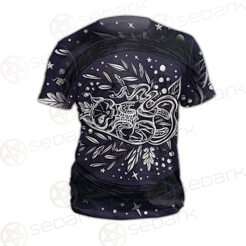 Mystical Cat Skeleton Lies In The Grass SDN-1050 Unisex T-shirt