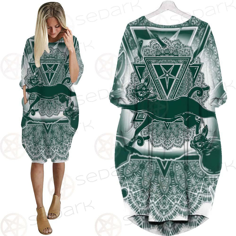 Cat Jumping Seamless Pattern SDN-1052 Batwing Pocket Dress