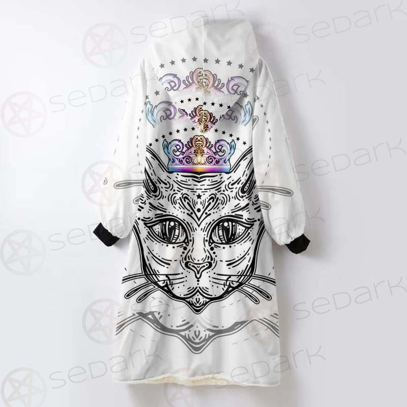 Cat Head Portrait With A Crown SDN-1053 Oversized Sherpa Blanket Hoodie