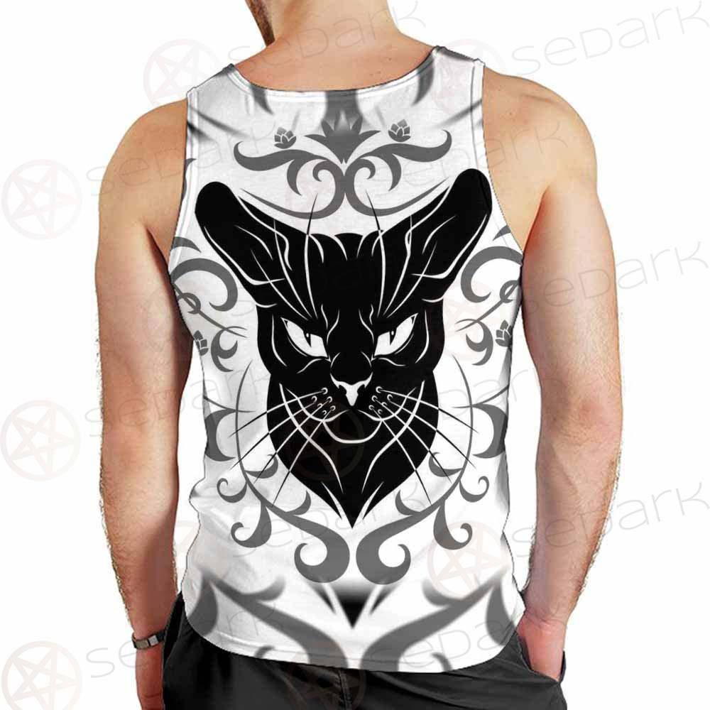 Black Cat Face With Floral Elements. SDN-1054 Men Tank-tops