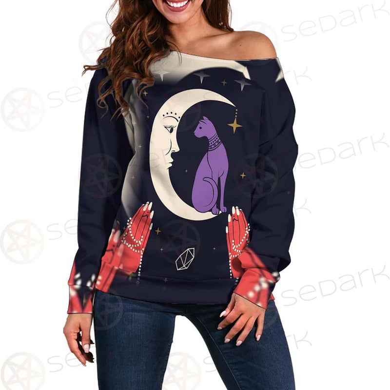 I Am A Moonchild Text SDN-1055 Off Shoulder Sweaters