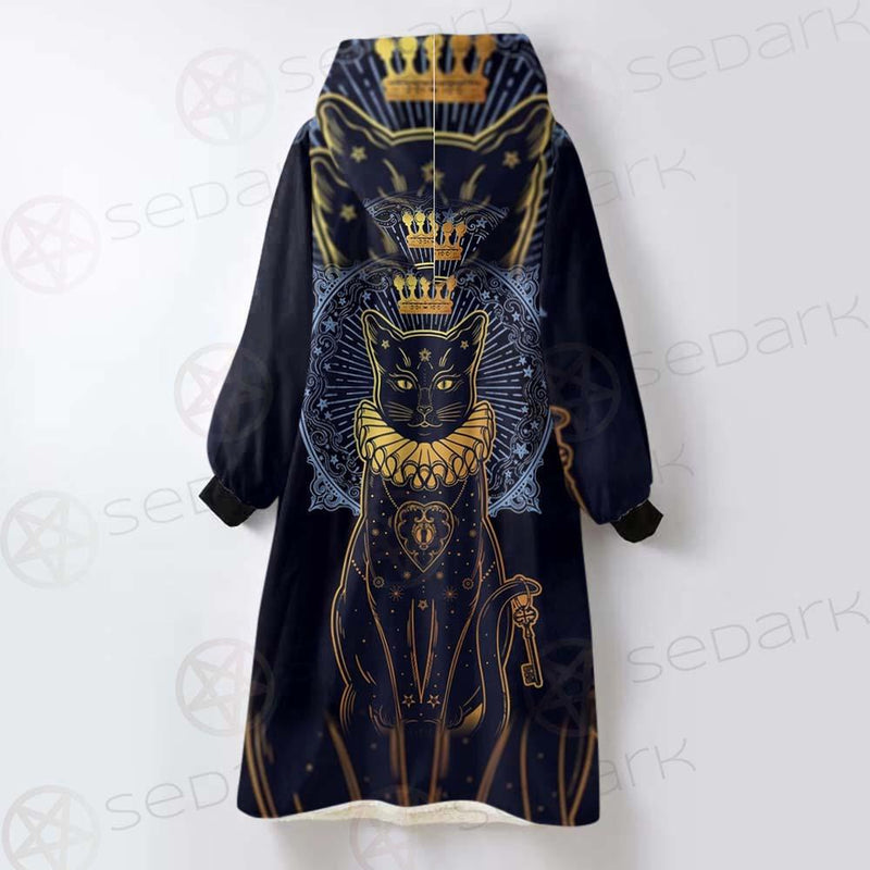 Black Cat Silhouette Portrait SDN-1056 Oversized Sherpa Blanket Hoodie