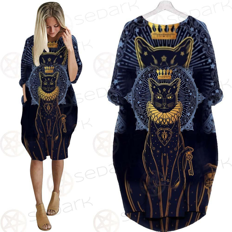 Black Cat Silhouette Portrait SDN-1056 Batwing Pocket Dress