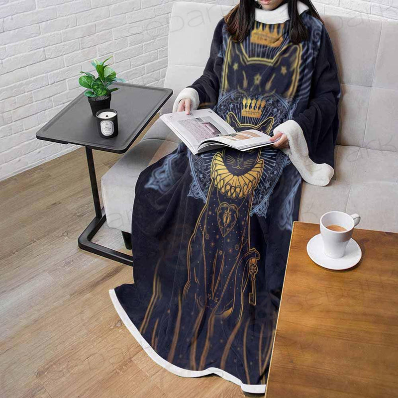Black Cat Silhouette Portrait SDN-1056 Sleeved Blanket