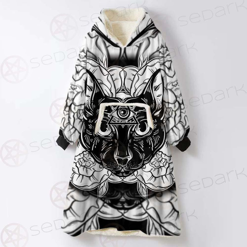Ustration Of Cat With Flowers SDN-1057 Oversized Sherpa Blanket Hoodie