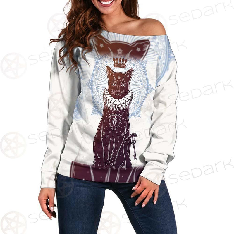 Black Cat Silhouette Portrait SDN-1059 Off Shoulder Sweaters