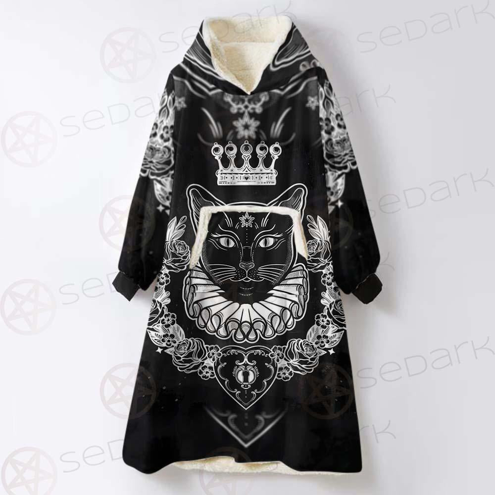 Black Cat Silhouette Portrait SDN-1060 Oversized Sherpa Blanket Hoodie
