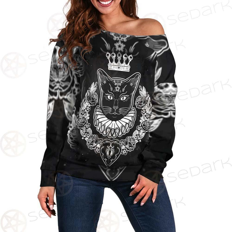 Black Cat Silhouette Portrait SDN-1060 Off Shoulder Sweaters