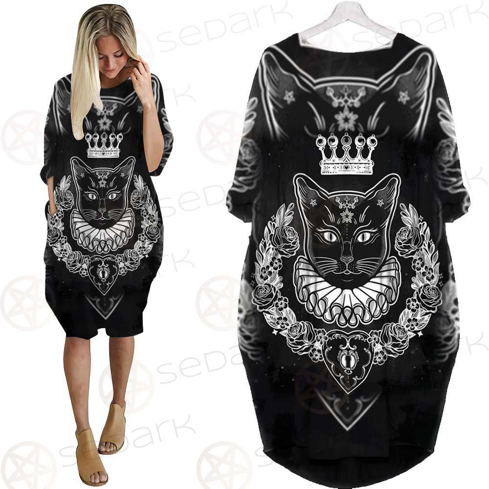 Black Cat Silhouette Portrait SDN-1060 Batwing Pocket Dress