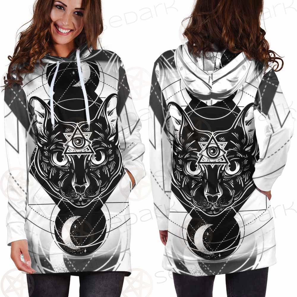 Hand Drawn Illustration Of Cat SDN-1064 Hoodie Dress