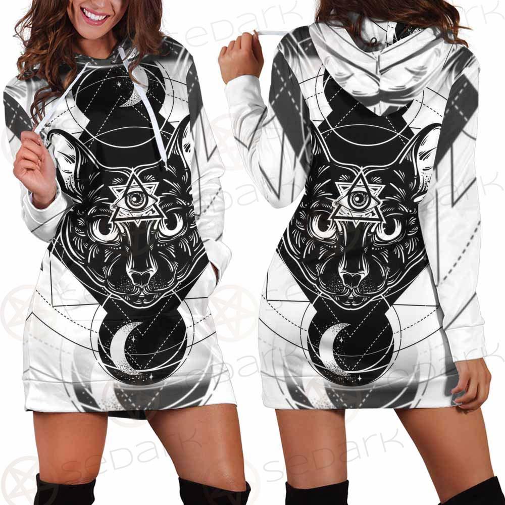 Hand Drawn Illustration Of Cat SDN-1064 Hoodie Dress