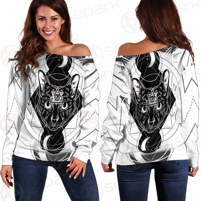Hand Drawn Illustration Of Cat SDN-1064 Off Shoulder Sweaters